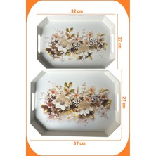 Özbience Beyaz 8 Köşe Çay ve Kahve Sunum Tepsisi 2'li Set