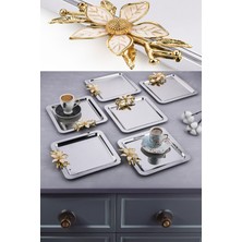 Özbience 6'lı Paslanmaz Çelik Papatya Desenli Kare Kahve ve Çay Tepsisi