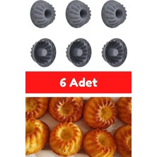 Gri 6'li Silikon Mini Kek Kalıbı -  6 Adet Göbekli Muffin Kek Kalıbı