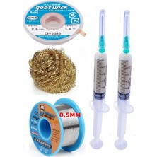 Smnr Havya Ucu Temizleme Teli Flux,lehim Emme Tel 2,5mm ve Lehim Teli Soldering 63SN/37PB Flux %1-3 40GR 0,5mm ST03