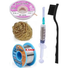 Smnr Havya Ucu Temizleme Teli Flux,lehim Emme Tel 2,0mm ve Lehim Teli Soldering 63SN/37PB Flux %1-3 40GR 0,5mm ST06