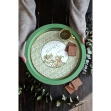 Özbience Forrest Desenli Yuvarlak Metal Tepsi, 37 Cm, Sunum ve Çay Kahve Tepsisi