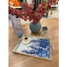 Özbience Mavi Çiçekler Dekoratif Sunum Tepsisi 31X46CM, Şık ve Kullanışlı Tasarım