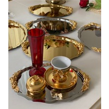 Özbience Altı Adet 20X25 cm Oval Gold ve Gümüş Sunum Tepsisi Seti