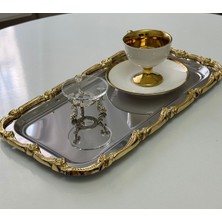Özbience Şık Çelik Büyük Baton Gold Çerçeveli Servis Tepsisi 17X33 cm