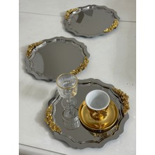 Özbience 6'lı Çelik Yuvarlak Dalgalı Kulp Aksesuarlı Sunum Tepsisi