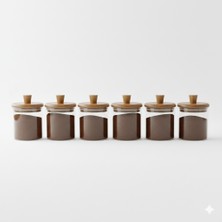 Edenza 250ML Borosilikat Cam Kavanoz Ahşap Kapaklı | Baharat, Kahve ve Saklama Kavanozu 6 Lı Set