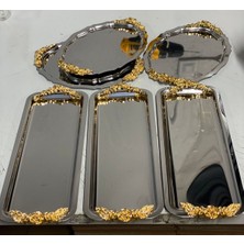 Özbience Çelik 2 Model Oval ve Dikdörtgen Servis ve Sunum Tepsisi Seti