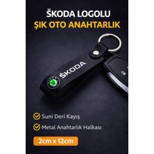 SAVEK Skoda Logo Baskılı Siyah Suni Deri Anahtarlık
