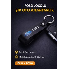 SAVEK Ford Logo Baskılı Siyah Suni Deri Anahtarlık