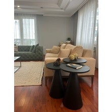 Desping Bottle 3 'lü Mantar Bohem Modern Sehpa Senkron Siyah Suntalam Tabla Alüminyum Gövde