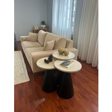 Desping Bottle 3 'lü Mantar Bohem Modern Sehpa Traverten Suntalam Tabla Alüminyum Gövde