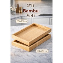 Özbience Doğal Ahşap Sunum Tepsisi, Şık Dekoratif Servis, 35X25 ve 30X20 cm