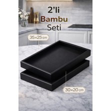 Özbience Doğal Ahşap Sunum Tepsisi, Şık Dekoratif Servis Tasarımı (35X25-30X20 Cm)