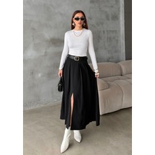 Bejna Kadın Pileli Maxi Boy Kemerli Dokuma Etek