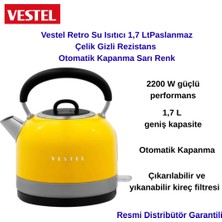 Vestel Retro Sarı 2200 W 1.7 Lt Celık Kettle + Oral-B Diş Fırçası Hediye