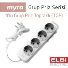 Elbi Myra 4\'lü  Topraklı Grup Priz 5 mt Kablolu