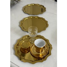Özbience Altı Adet Gold Renk Yuvarlak Dalgalı Servis ve Sunum Tepsisi Seti
