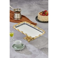 Özbience Şık Ayaklı Söz Nişan Sunum Tepsisi, Gümüş ve Gold Detaylı Eşsiz Tasarım