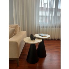 Desping Bottle 2'li Mantar Bohem Modern Sehpa Traverten Suntalam Tabla Alüminyum Gövde