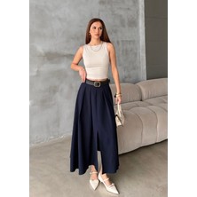 Bejna Kadın Pileli Maxi Boy Kemerli Dokuma Etek