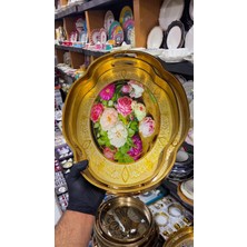 Özbience Italyan Oval Ahşap Tepsi Seti, Zarif ve Şık Tasarım, 2'li Büyük ve Küçük Boy