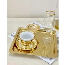 Özbience Paslanmaz Çelik 6’lı Kare Aksesuarlı Kahve ve Çay Servis Tepsisi