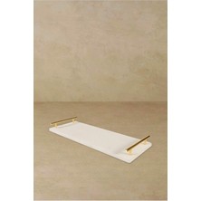 Özbience Mermer 40X15 cm Söz Nişan Sunum Tepsisi Beyaz Nova Gold