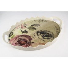 Özbience Renkli Melamin Gül Desenli Tırtıllı Tepsi, Şık Sunumlar Için Idealdir