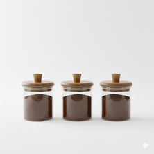 Edenza 250ML Borosilikat Cam Kavanoz Ahşap Kapaklı | Baharat, Kahve ve Saklama Kavanozu 3'lü Set