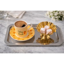 Özbience Parlak Gümüş/gold 6'lı Lüx Kısa Baton Tepsi 14X24 Cm, Çay Kahve ve Söz Tepsisi