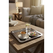 Özbience 2'li Kare Gümüş Renk Kahve Sunum Tepsisi Seti, Şık ve Kullanışlı