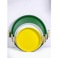 Özbience Şık 3'lü Ahşap Kulplu Metal Sunum Tepsi Seti, 30-45 cm