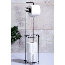 Eco Lounge Siyah Standlı Yedek Hazneli Tuvalet Kağıtlığı Delmeden Kullanım Metal Tuvalet Kağıdı Tutucu Banyo Düzenleyici