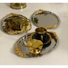 Özbience 20X25 cm Oval Çelik Sunum Tepsisi 3'lü Set, Kalın Kulplu, Şık ve Dayanıklı