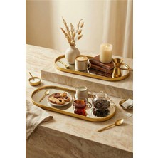 Özbience Gold Çerçeveli 2’li Oval Aynalı Dekoratif Tepsi (13X30)