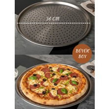 Özbience 36 cm Geniş Paslanmaz Çelik Delikli Pizza Tepsisi, Dayanıklı ve Pratik Kullanım