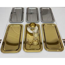Özbience 3'lü Altın ve Gümüş Büyük Dikdörtgen Servis ve Sunum Tepsisi 18X33 cm