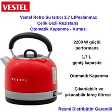 Vestel Retro Su Isıtıcı 1,7 Lt Paslanmaz Çelik Gizli Rezistans Otomatik Kapanma-Kırmızı + Oral - B Diş  Fırçası Hediye Kopyası