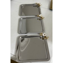 Özbience Beyaz Çiçekli Kare Sunum Tepsisi 6'lı Set, Şık ve Kullanışlı Tasarım