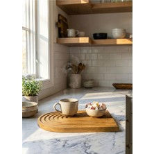 Özbience El Yapımı Ahşap Oyma Yarım Gökkuşağı Dekoratif Tepsi