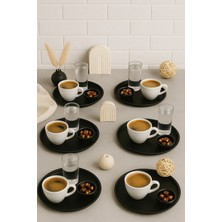 Özbience 6'lı Siyah Metal Yuvarlak Çay ve Servis Tepsisi Seti