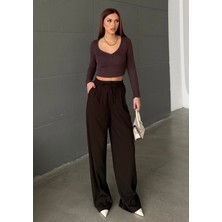 Bejna Kadın Bağcıklı Rahat Kumaş Geniş Paça Pantolon