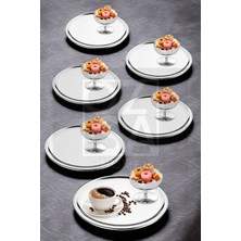 Özbience 6 Kişilik Çelik Sunum Seti, Çay Kahve Tepsisi, Lokum ve Dondurma Sunumu