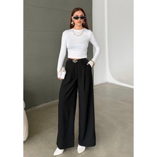 Bejna Kadın Pileli Kemerli Geniş Paça Pantolon