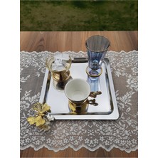 Özbience Paslanmaz Çelik Kare Kelebekli Modern Çay Kahve Sunum Tepsisi