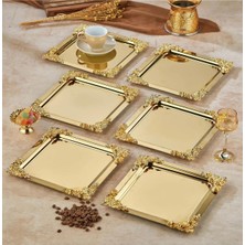 Özbience 6'lı Çelik Gold Renk Kare Servis ve Sunum Tepsisi Seti