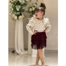 Yiğit Butik Kalp Desenli Müslin Gömlekli Etekli Kız Çocuk Takım
