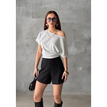 Bejna Kadın Dökümlü Düşük Omuzlu Modal Dokulu Bluz