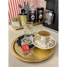 Özbience Yuvarlak Gold Sunum Tepsisi, Dekoratif Servis, Çay ve Kahve Için 22 cm